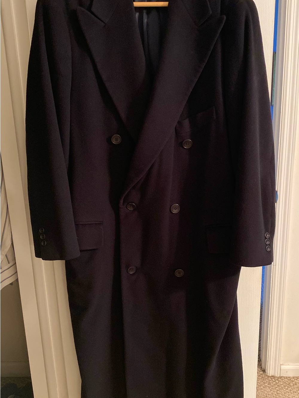 Calvin Klein Collection Men's Double-Breasted 100% Cashmere Navy Long Overcoat